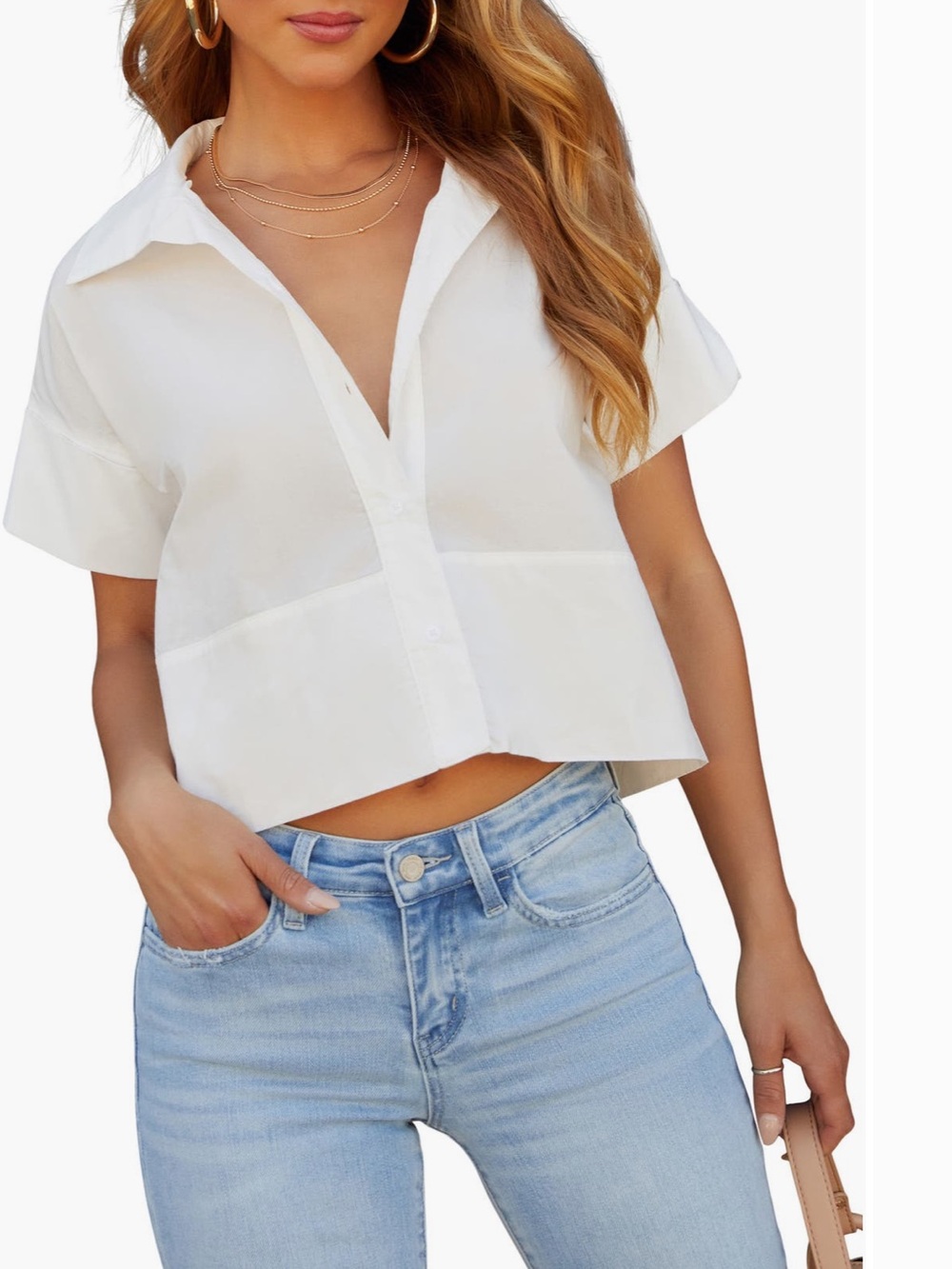 VICI Collection Brynn Crop Button-Up Shirt